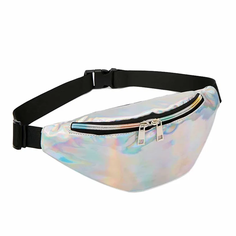 HTNBO Holographic Waist Bags Women Pink Silver Fanny Pack Female Belt ...
