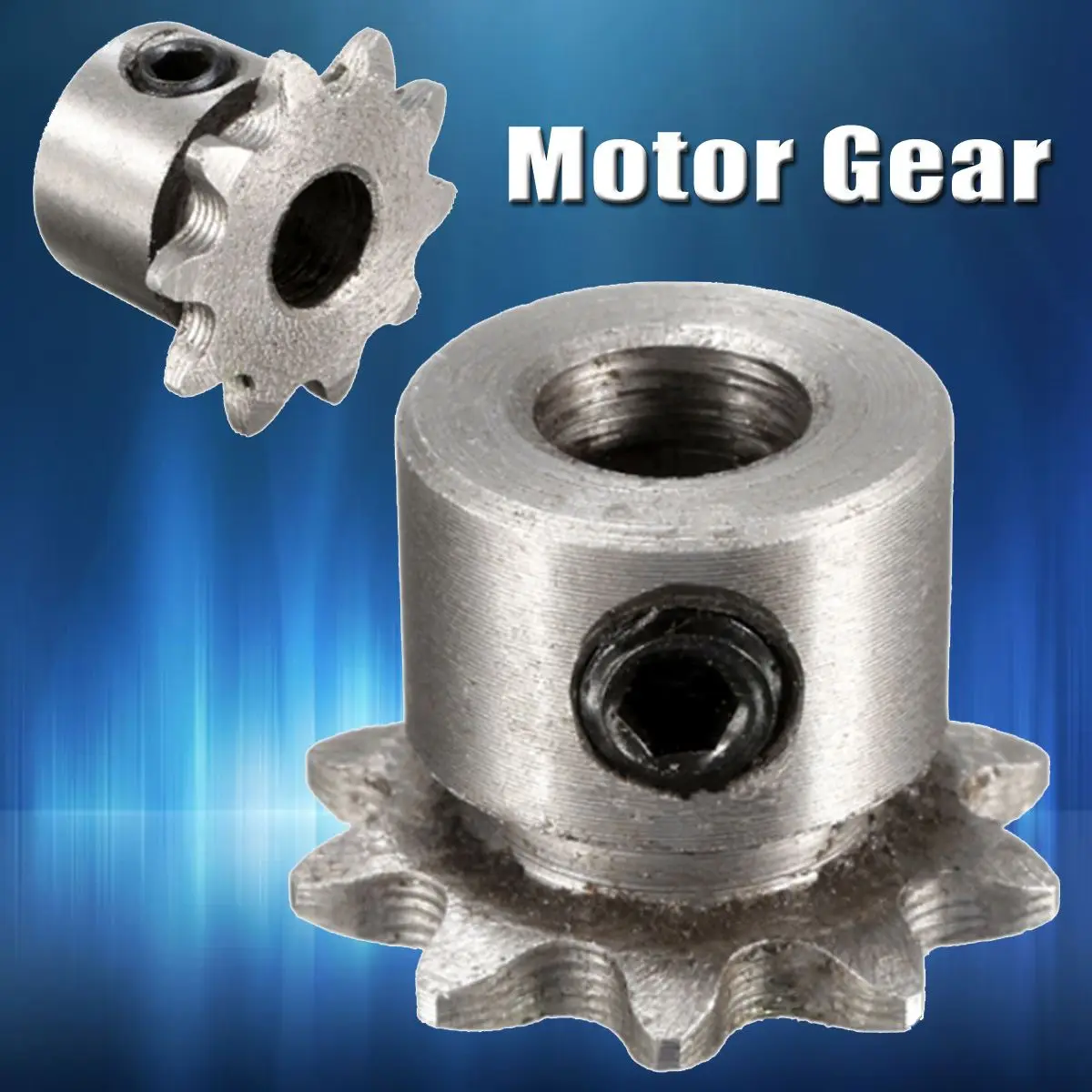 

1Pc 8mm Bore 10 Teeth 10T Metal Pilot Motor Gear Roller Chain Drive Sprocket with 2 M6 Screws