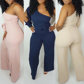 

Womens Cold Shoulder Jumpsuit Playsuit One Shoulder Ruffles Wide Leg Trousers Casual Loose Romper Jumpsuits For Women Plus Size