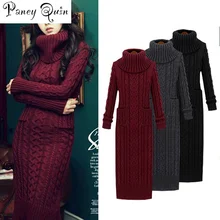 Women Winter Knit Dresses Europe Long Sleeve Turtleneck Casual font b Slim b font Warm Maxi