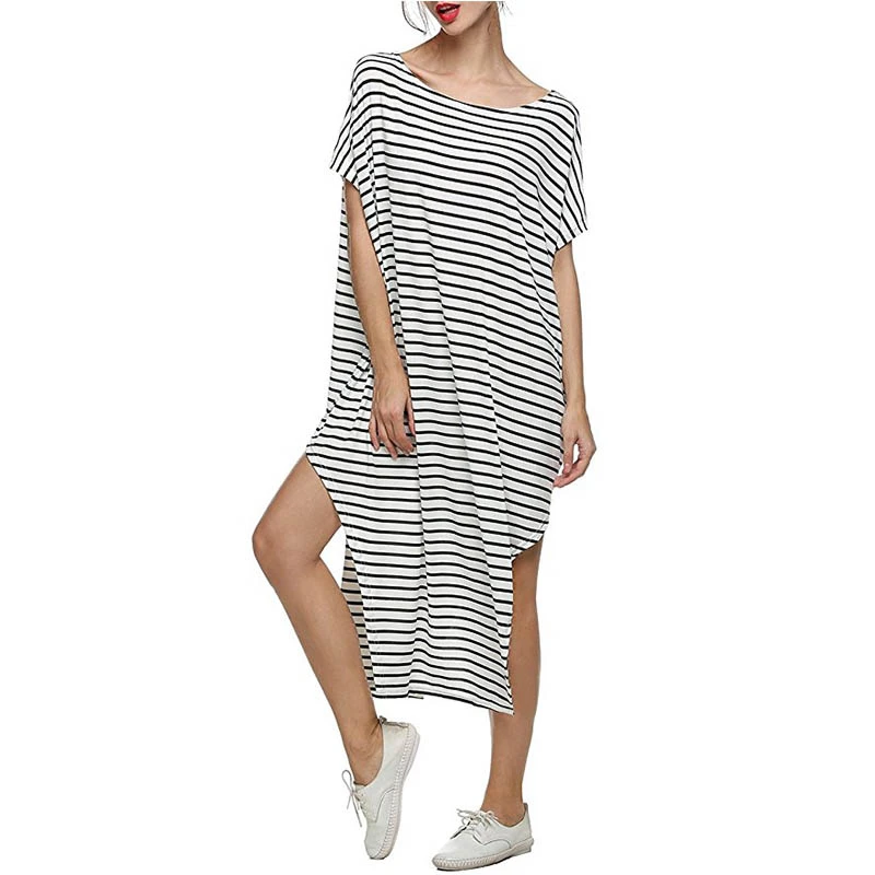 Loose Striped Long Dress Turkish Kaftans Bikini Cover up Beach Dress