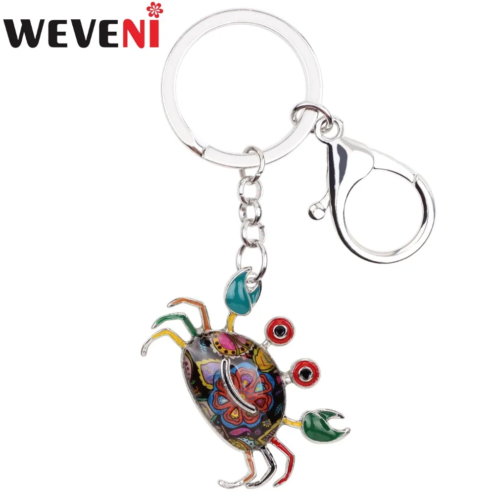 

WEVENI Crab Key Chain Key Ring Bijoux Accessories Bag Charm Enamel Metal Key Holder Hot Unique Ocean Animal Jewelry For Women