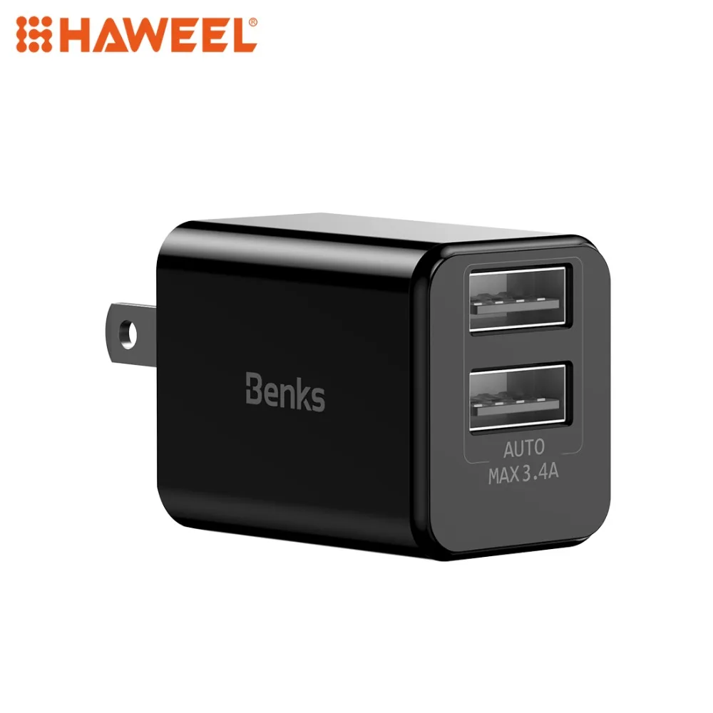 

HAWEEL Portable 5V/2.4A Dual USB Port Smart Quick Charge Travel Charger US Plug for iPhone,Galaxy, Huawei and Other Smart Phones