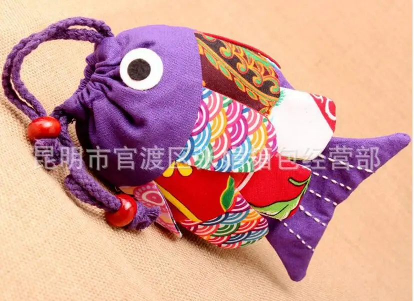 

10pcs/lot lady Colorful national trend unique patchwork fish bag women day clutche messenger bag small wallet