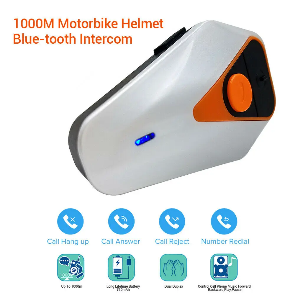 

1KM Connection Noise Reduction Motorcycle Wireless Headset Headphone Intercom FM Radio Call Helmet Intercom