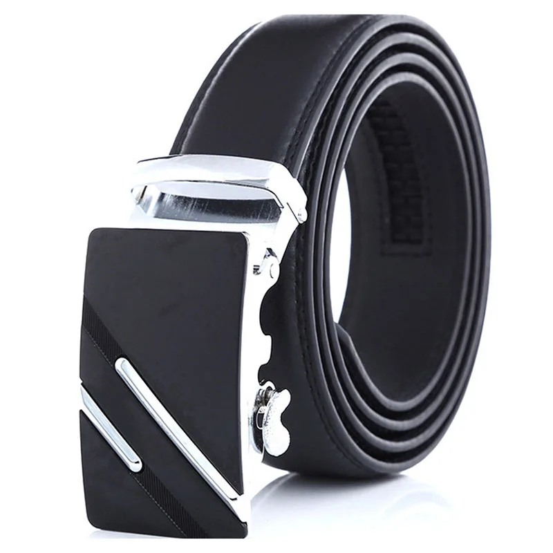 Fashion Black Genuine Leather Belts Waistband Automatic Buckle Waist Strap