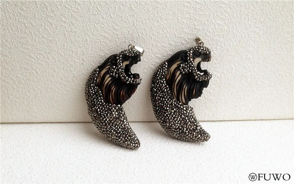 Lion Head Pave Rhinestone Resin Pendant 9