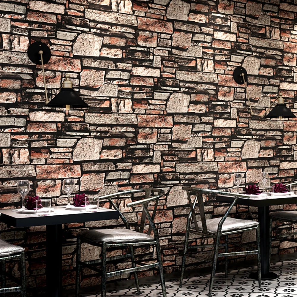 

Vintage Rustic Stone Brick Wallpaper Roll Living Room Bedroom Restaurant Background Loft 3d Wall Paper