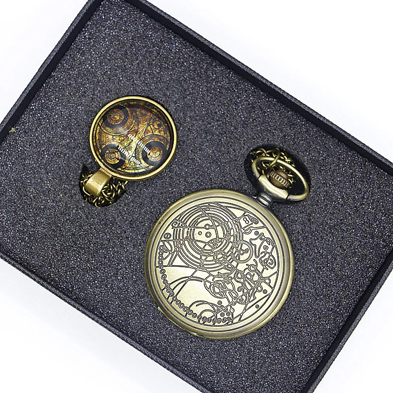 Ретро бронза стимпанк Доктор Кто серии Карманные комплекты с часами мужские и женские часы ожерелье кулон подарок S