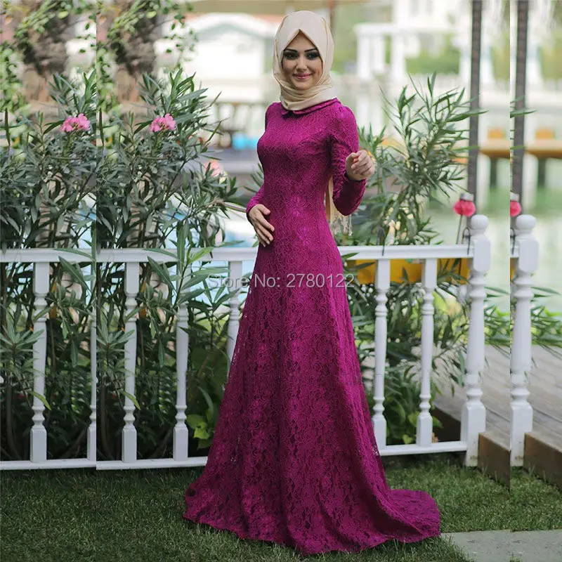 Fushcia Lace Long Sleeve Muslim Evening Dresses 2020 Pink Hijab Islamic Abaya Kaftan High Neck Mermaid Evening Gown Prom Dress Muslim Evening Dress Gown Prom Dressevening Dress Aliexpress