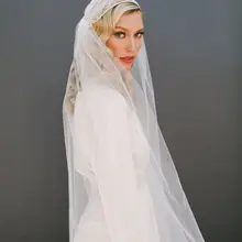 Долго завеса для мусульманских свадебные Слоновой Кости жемчуг бисером вуаль мусульманин свадебная фата