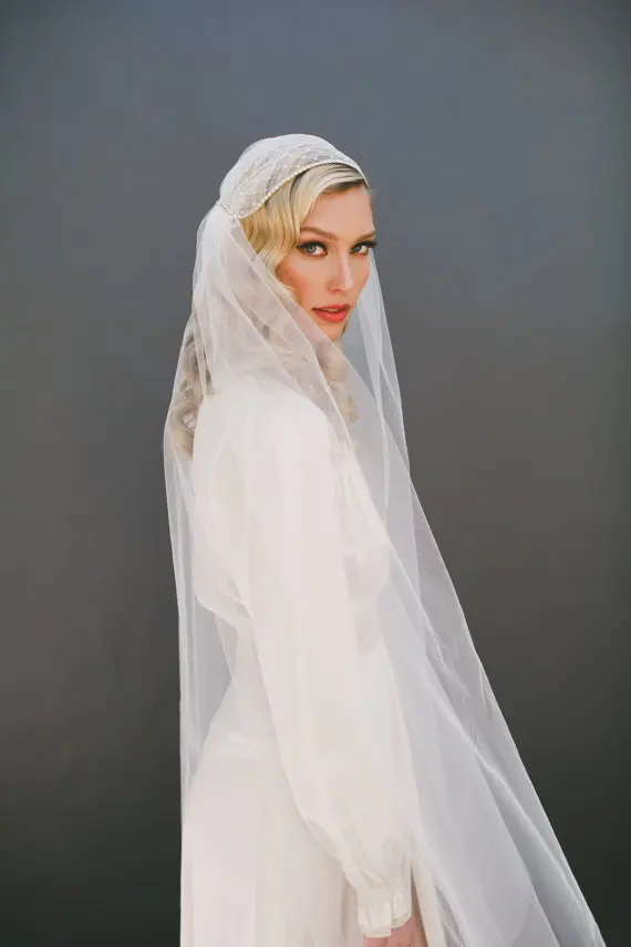 

long veil for muslim wedding Ivory pearls beaded veil muslim wedding veil