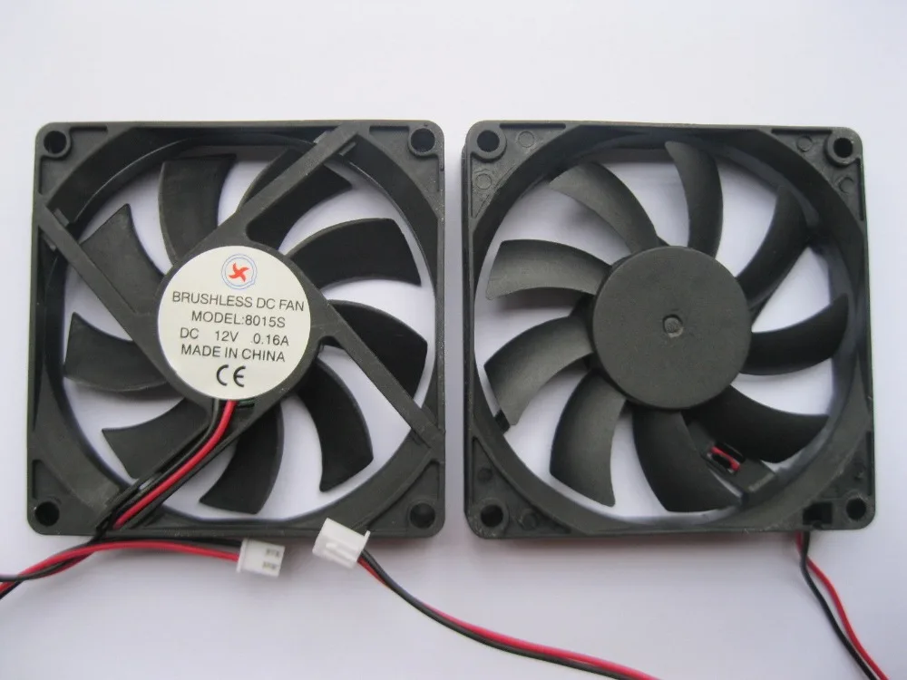 2 pcs Brushless DC Cooling Fan 9 Blade 12V 8015s 80x80x15mm 2 Wires