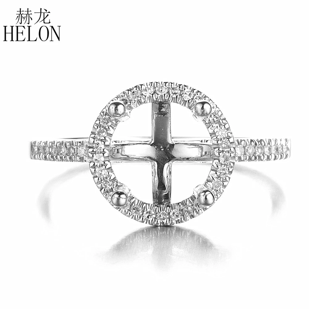 

HELON Unique 7.75mm to 8.5mm Round Cut Solid 14K White Gold Engagement Wedding Semi Mount Real Natural Diamonds Ring