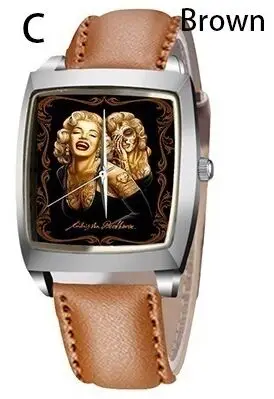 Новые женские часы Симпатичные Мэрилин Монро женские часы лучшие модные повседневные Простые кварцевые квадратные кожаные часы - Цвет: brown