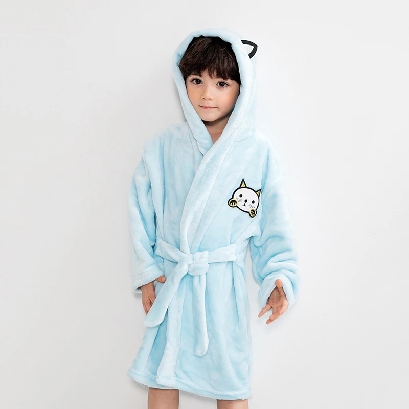 Детский банный халат на осень и зиму, халаты для малышей, Повседневные детские пижамы, банные халаты с милым котом для девочек, детская Домашняя одежда, одежда для сна для мальчиков