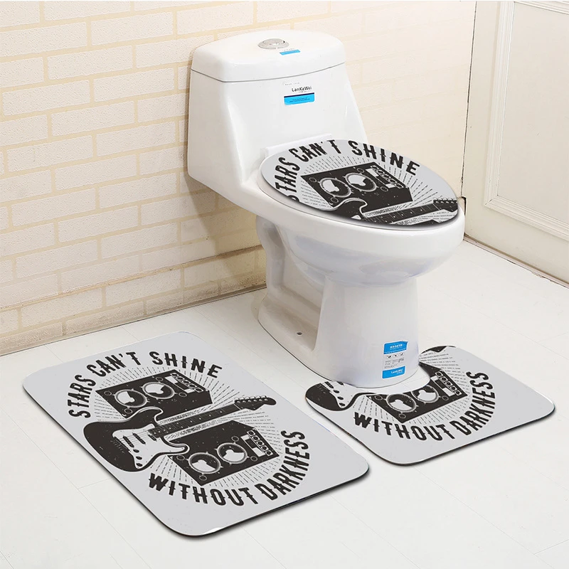 

3D Skull Print Flannel Polyester Bath Mat Set Large Strong Suction Bath Shower Tub Mat Washable Soft Bathroom Decoration Rugs
