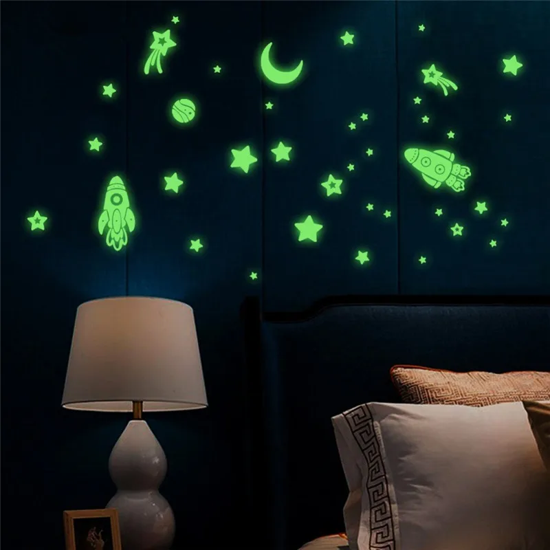 

Kids Room Birthday Party Decorations Theme Glow PVC Sticker Space Planets Stickers Decoration