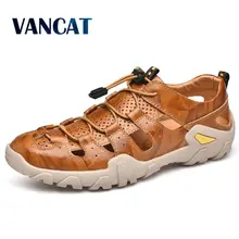 Новинка; сандалии из натуральной коровьей кожи для улицы; коллекция года; Летняя мужская обувь; Мужская дышащая повседневная обувь; прогулочные пляжные сандалии; размер 47