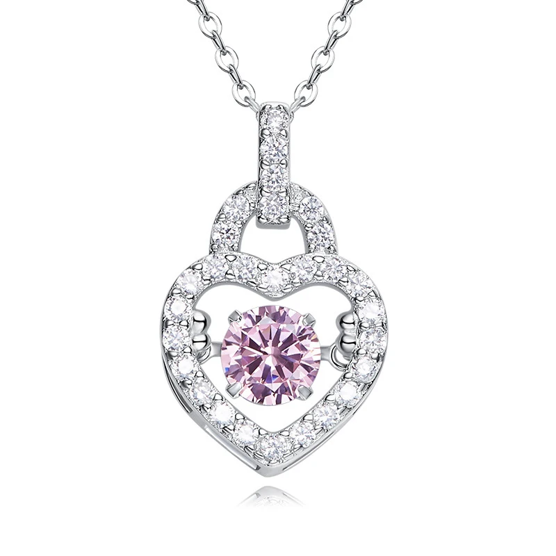 

925 Sterling Silver Cubic zirconia 2019 Fine Fashion Jewelry Display Heart Shape Pink/White Pendant Necklaces for Women Gifts