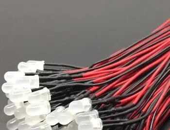 

F5 5mm Diffused Warm White Red Green Blue Yellow Orange RGB 3V 5V 6V 12V LED Lamp Light With 20cm Wire for Toy DIY x100pcs