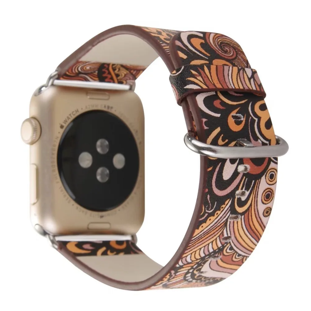 Кожаный ремешок для Apple Watch 44 мм 40 мм iwatch 38 мм 42 мм браслет для часов с цветочным принтом Apple watch 5 4 3 2 1 44 40