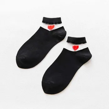 

Leisure Cotton Gauze Splice Short Sock Shallow Mouth Love Heart Breathable Comfortable Women Short Sock Hosiery