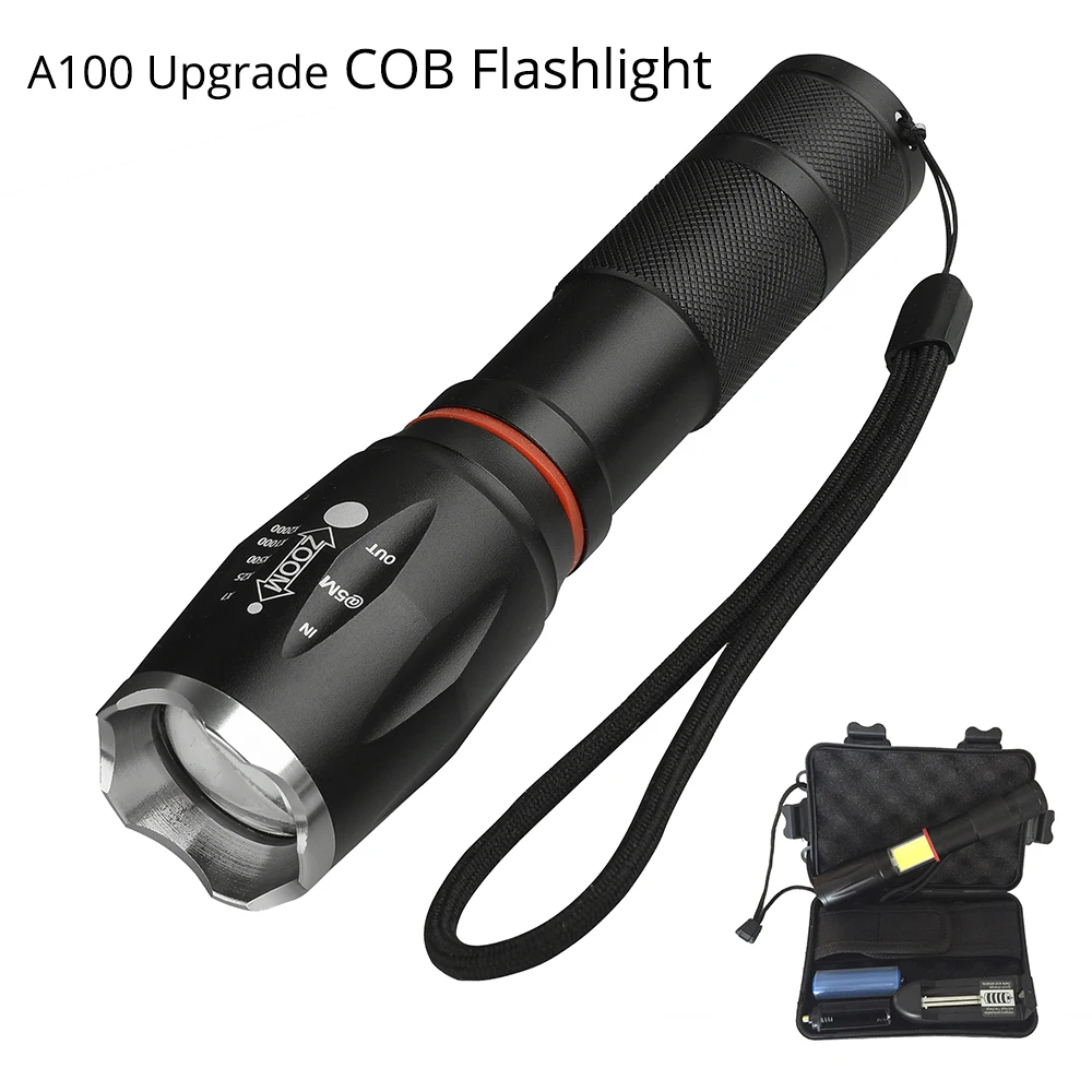 

A100 upgrade COB Led flashlight 10000lums tactical L2 T6 Lanterna torch hidden COB flash light tail magnet design