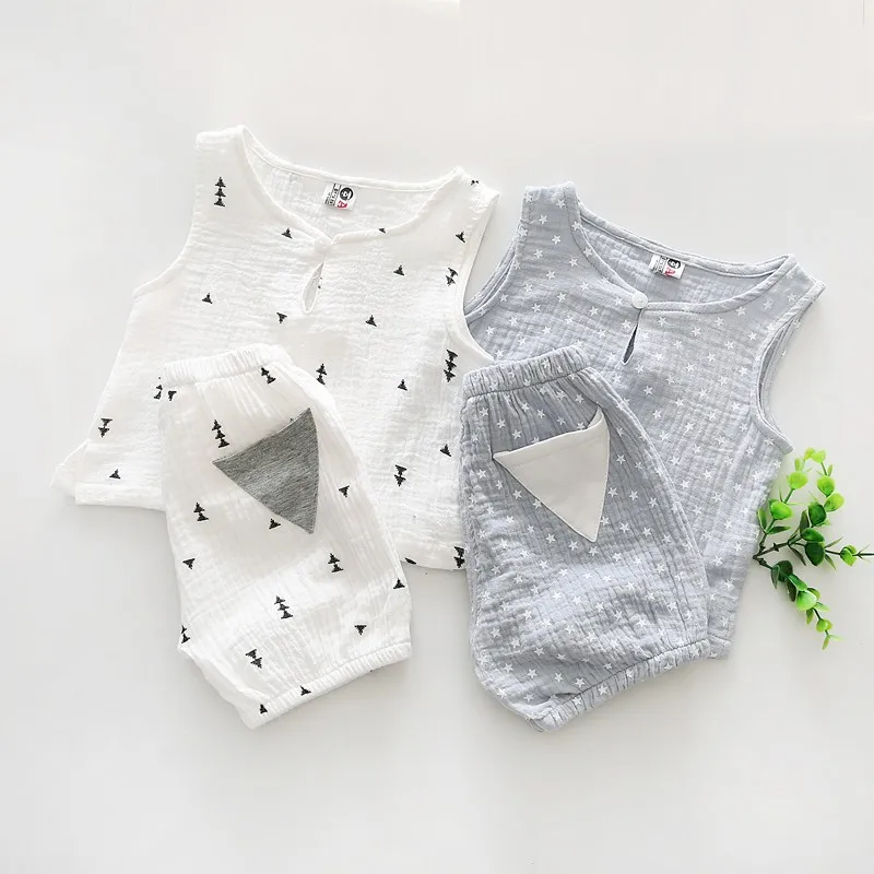 

Summer Baby Cute Star Tree Printed Sleeveless Boys Girls Tank Tops and Shorts Suits Outfits Clothing Sets 2 pcs