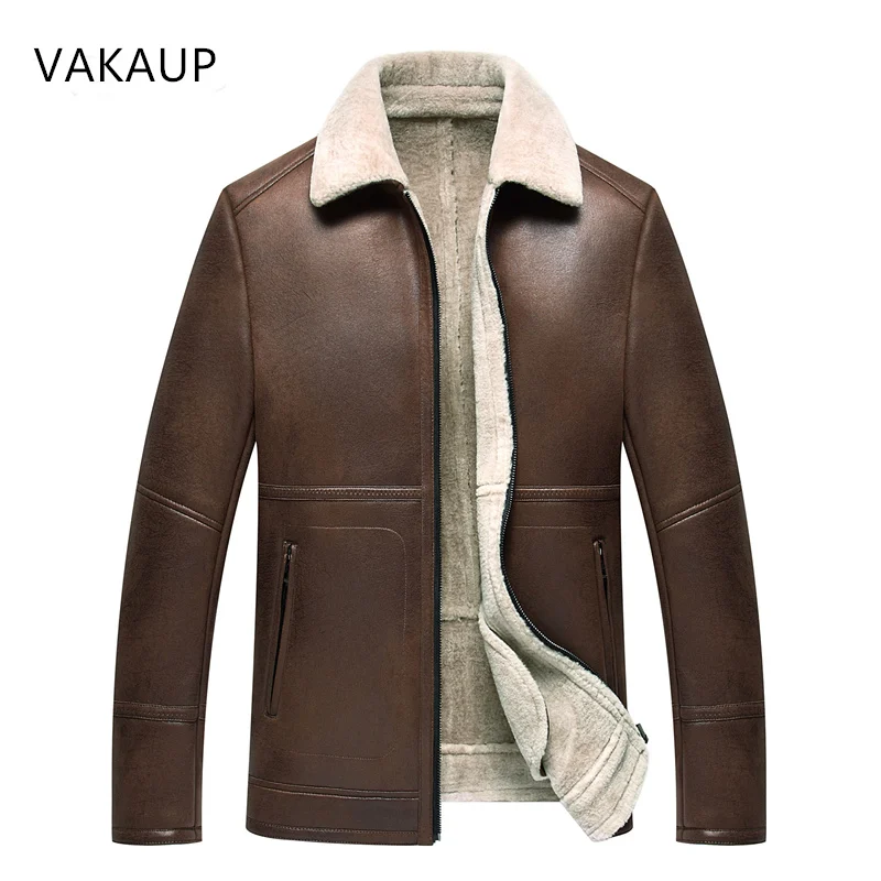 

2020 Mens Jacket Autumn Winter New Self Cultivation Fur One Motorcycle Jacket Warm Plus Velvet Solid Color Lapel Short Coat Men