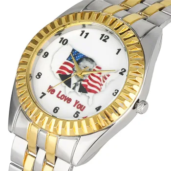 

Fashion American Flag with Donald Trump Pattern Dial Watch for Men Quartz Watch Movement Comfortable Steel Band Wristwatch