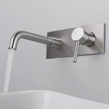 

MTTUZK Simple Style 304 Stainless Steel Faucet Wall Mounted Basin Faucet Single Handle Mixer Taps Hot and Cold Faucet with Box