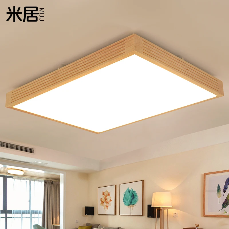 

2017 Hot Sale Simple modern led living room wood ceiling lamp Nordic Rectangle Wooden warm bedroom lamps 24-64w