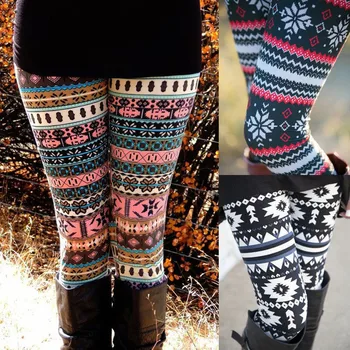 

Women Autumn Winter Leggings Clothes Warm Slim Pants Exotic Casual Pants Christmas Snowflake Leggings