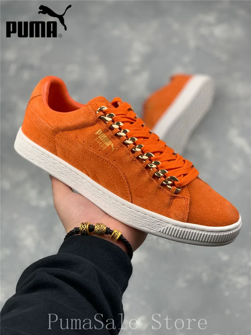 

Puma Classic X Chain Mens Orange Suede Lace Up Sneakers Women Shoes Lightweight 50th Anniversary Classic Shoes 35-44