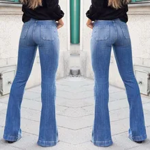 Повседневные офисные женские расклешенные джинсы для женщин модные эластичные лоскутные высокие приталенные с широкими штанинами джинсы винтажные Джинсовые Брюки Большие размеры