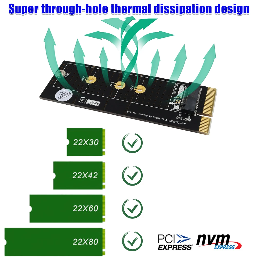 NGFF(M.2) nvme M key SSD для адаптера pci-e 4X(вертикальная установка), NGFF(M.2) nvme M key SSD, адаптер pci-e 4X, твердотельный диск