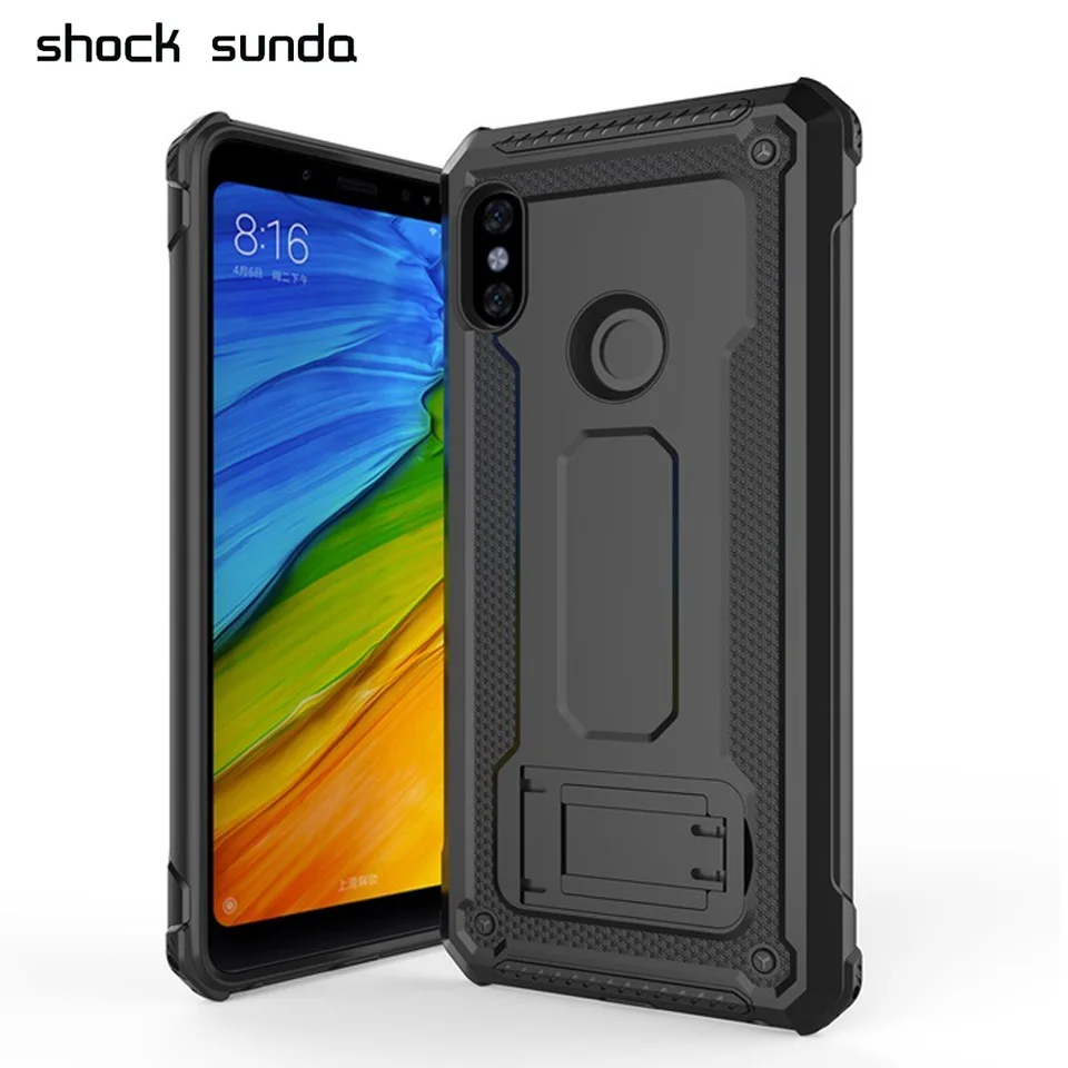 

Shock Sunda Hard Armor Shockproof Silicone Case For Xiaomi Redmi Note 5 Pro Case Cover Magnetic Car Holder Kickstand Function
