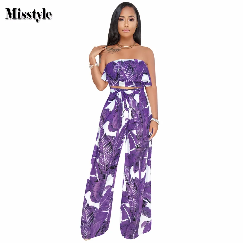 Misstyle сексуальная оборками без бретелек Короткие топы + широкие брюки длинные Для