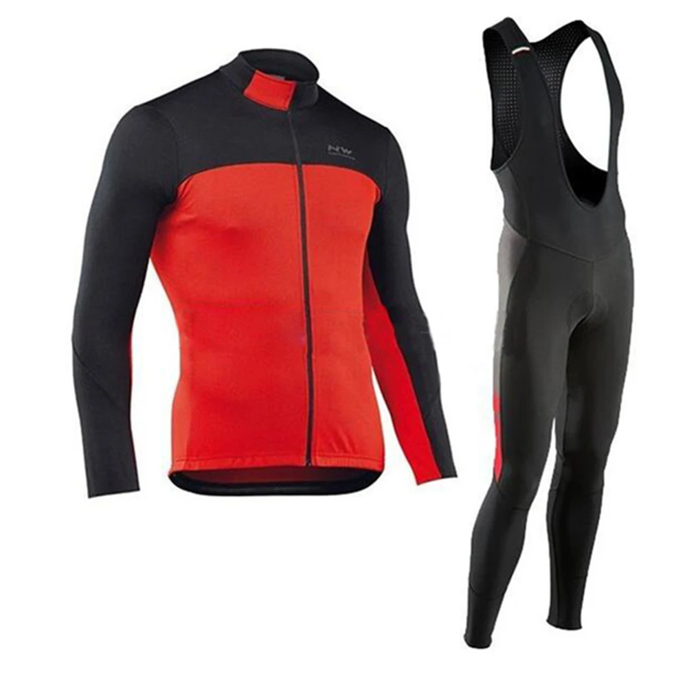 

NW 2018 Men cycling Jersey set long Sleeve Bike Cycling Maillot Bike Shirt Bib Pants Spring and autumn Outdoor cycling clothing