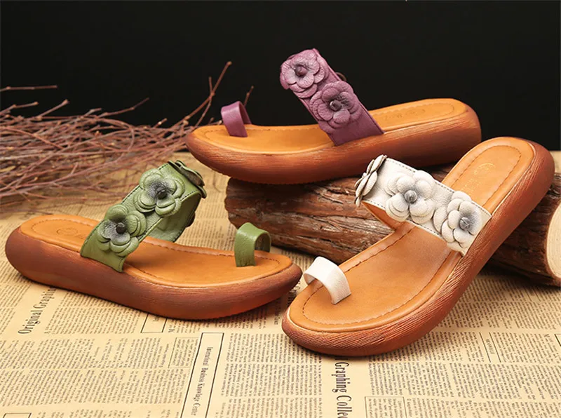 Women Wedges Heel Slides Fashion Genuine Leather Flip Flops Summer Outside Slippers Woman Casual Platform Sandal High Heels Shoe (7)