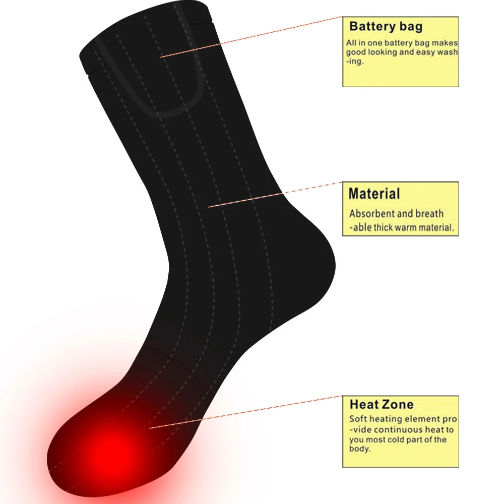 Носки Свободного размера для мужчин и женщин с электрическим подогревом. Теплые носки с подогревом на холодную зиму 2,4 в идеальный подарок для родителей и друзей