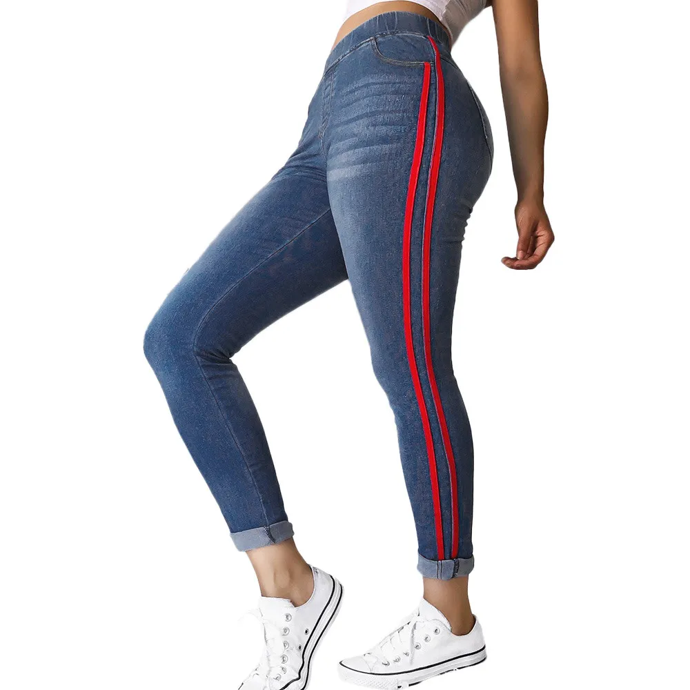Женские брюки-карандаш со средней талией, зимние Стрейчевые базовые обтягивающие джинсы, женские джинсовые брюки больших размеров, женские хлопковые брюки#0225 - Цвет: Red