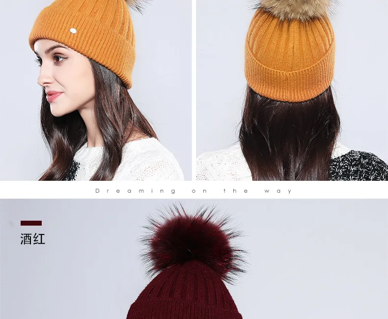 Женские трикотажные помпоном Hat для девочек зимняя теплая шерсть Кепки студентов Вязание шерсть шляпа удобные Повседневное капот