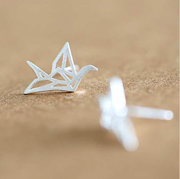 Origami earrings 100% 925 Sterling silver Jewelry fashion Hypoallergenic Stud earrings for women gift