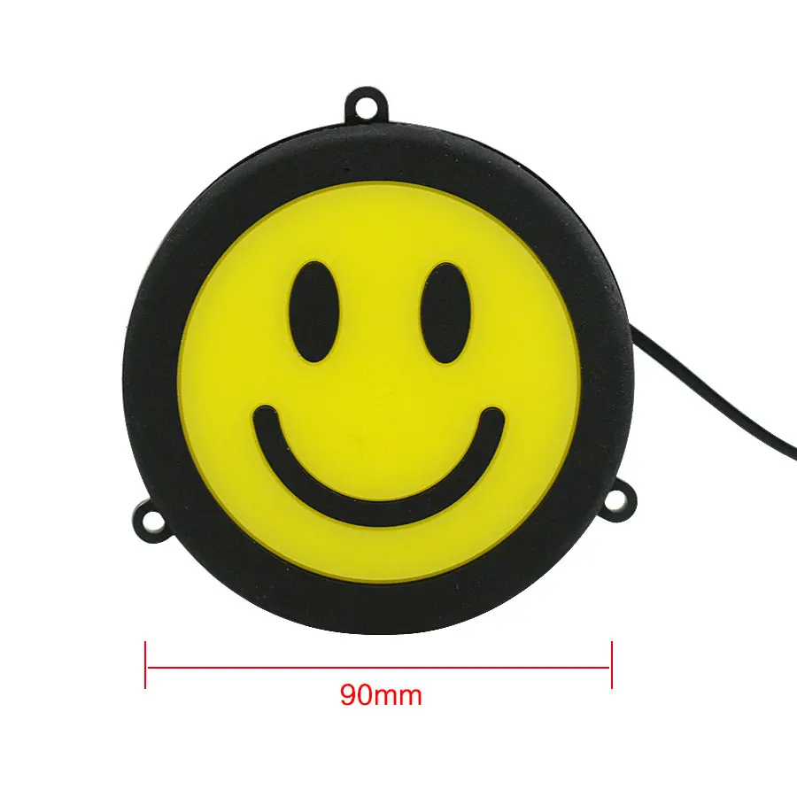 HYZHAUTO 90 мм круглый светодиодный светильник для дневных ходовых огней COB DRL для автомобиля, противотуманная фара с желтым улыбающимся лицом, 2 шт