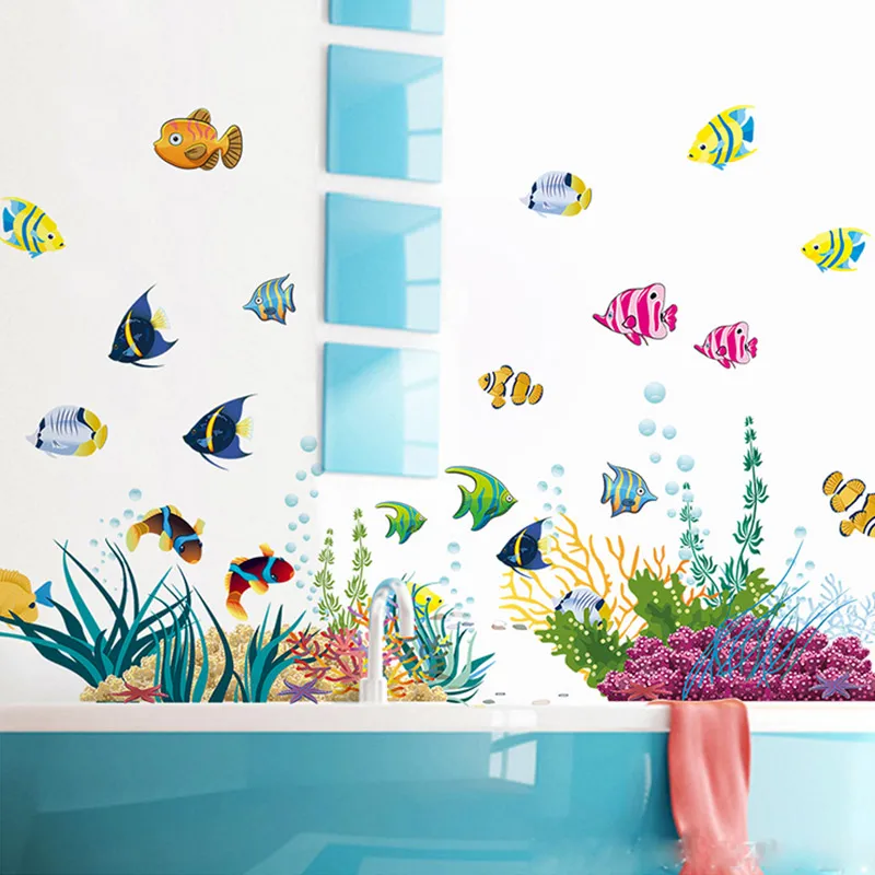 Wall Stickers For Kids Wall Stickers For Bathrooms Bathroom Wall Decals Lovely Tropical Cartoon Fish Sea Bubble Ocean World Removable Wall Sticker Decal Washroom Baby Room Decor