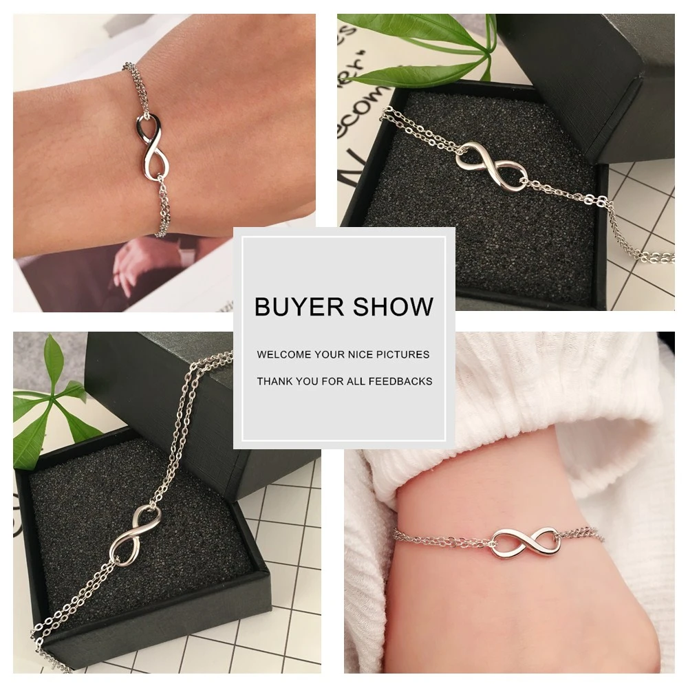 Silver Color Infinity Bracelets & Bangles for Women 8 Shape Double Chain Bracelet Party Trendy Fashion Jewelry Gift for Women