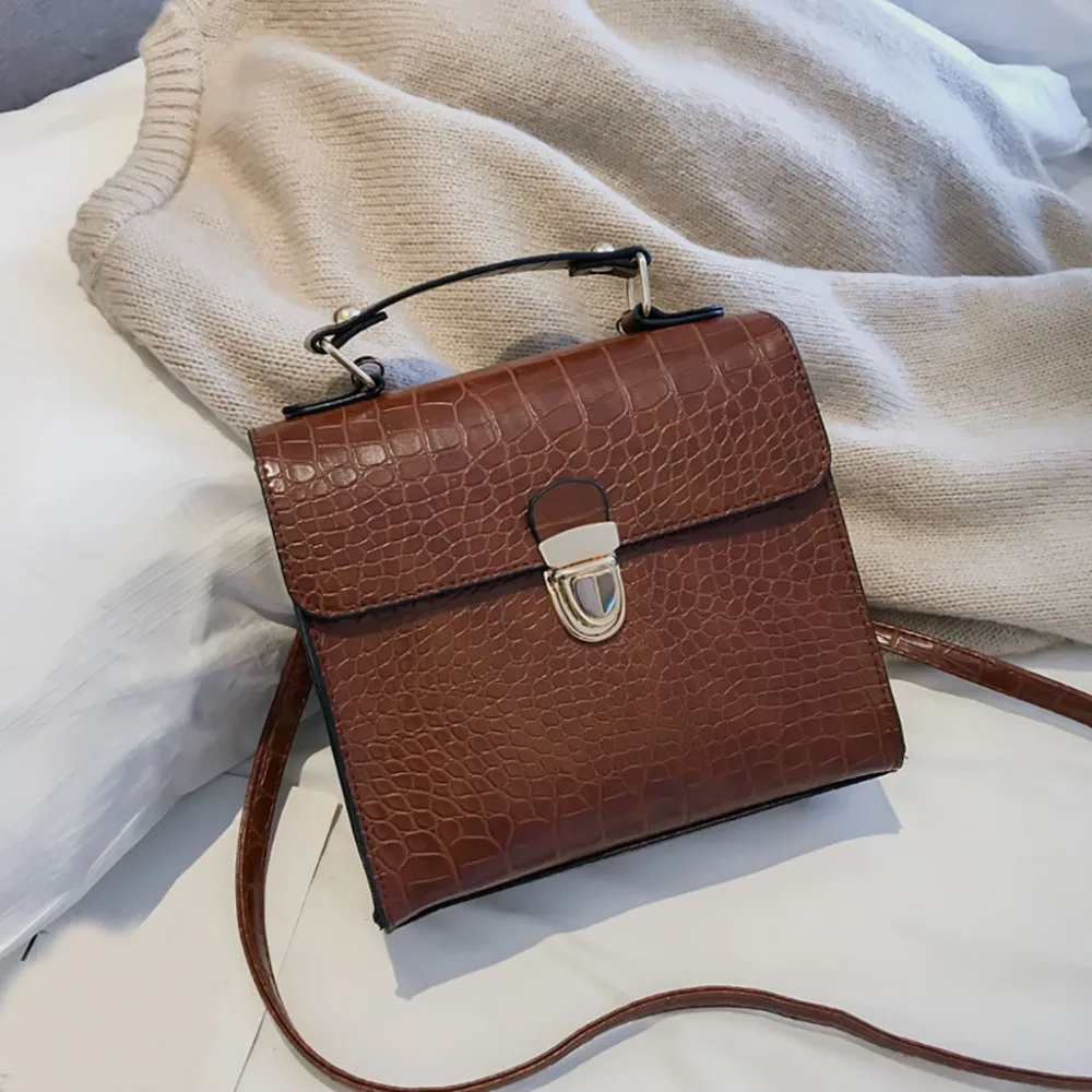 Новая сумка-тоут из искусственной кожи, маленькая квадратная сумка, широкая сумка на плечо в винтажном стиле с узором «крокодиловая кожа», модная простая женская сумка-мессенджер