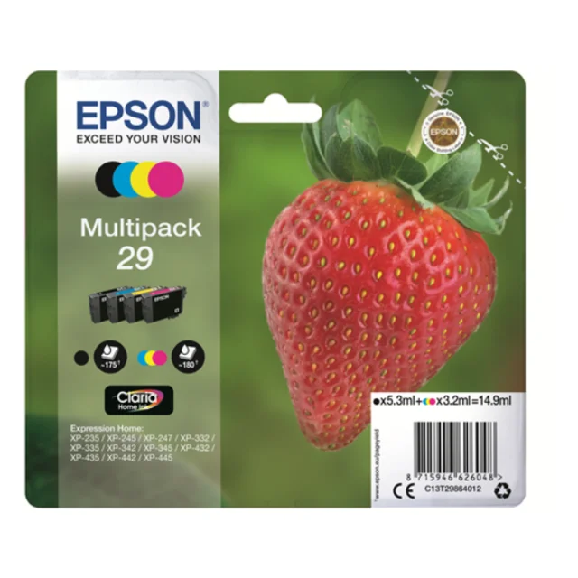 

Epson Multipack 4-colours 29 Claria Home Ink, Negro, Cian, Magenta, Amarillo, Epson, XP-235, XP-245, XP-247, XP-332, XP-335, XP-